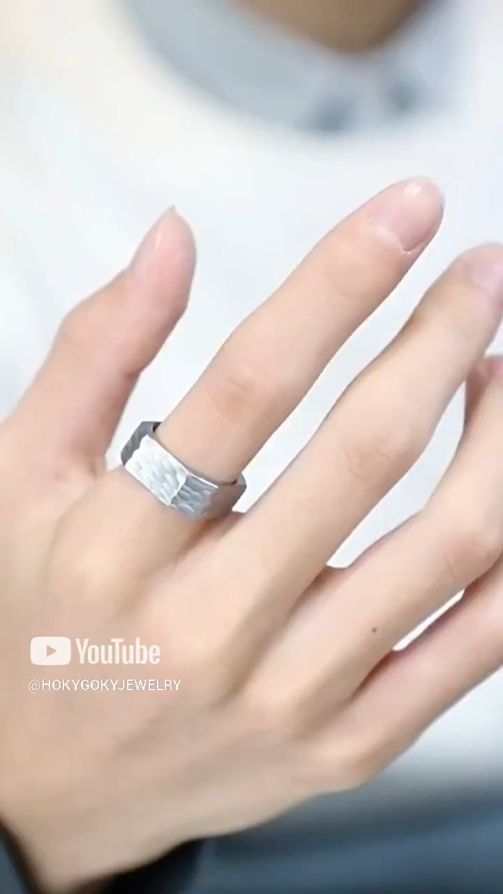 8mm Men's Ring Tungsten Gold Index Finger Silver Tungsten Steel Personality Men's Ring Square Men's Ring 857 Tungsten Gold Hand-Hammered Inner Circle and Outer Square Philosophical Meaning Wear-Resistant and Non-Fading Personality Ring