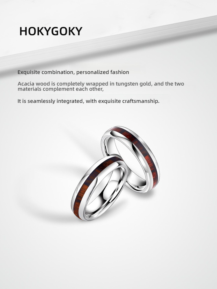 5mm Men's and Women's Pinky Rings, Acacia Wood Wedding Rings, Personalized Niche Light Luxury Design Rings, Long-Distance Relationship Series Couple Rings, 857 Tungsten Gold Inlaid Acacia Wood, Wear-Resistant and Comfortable, Free Engraving