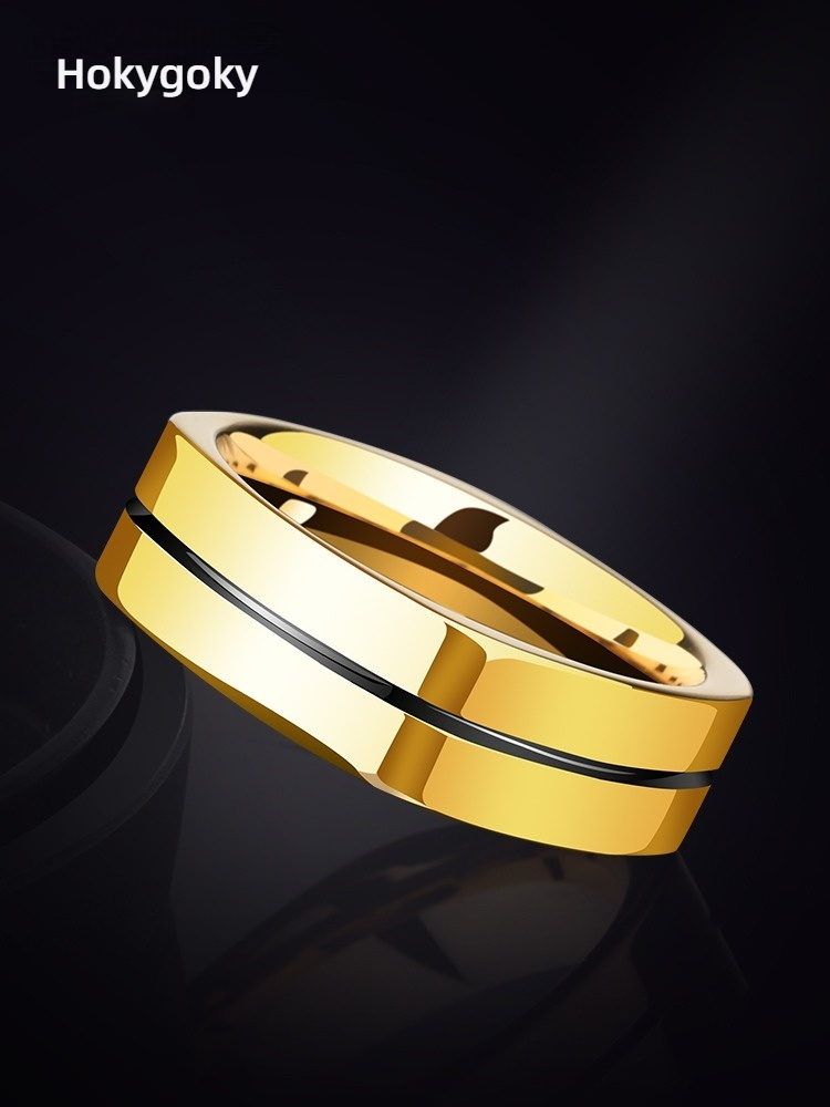 8mm Men's Tungsten Square Circle Ring Trendy High-end Square Couple Index Finger Pinky Ring Female Rose Gold Ring Fashionable and Comfortable Personality