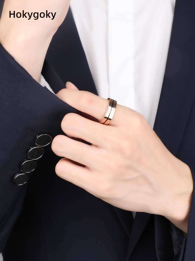 8mm Men's Tungsten Square Circle Ring Trendy High-end Square Couple Index Finger Pinky Ring Female Rose Gold Ring Fashionable and Comfortable Personality