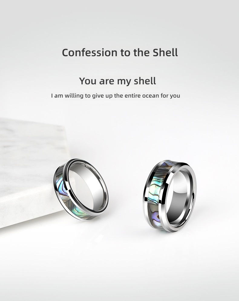 Men's Abalone Mother-of-pearl Tungsten Ring Trendy Personality Single Index Finger Pinky Ring Female Couple Ring Wedding Ring To Send Boyfriend Gift Comfortable To Wear