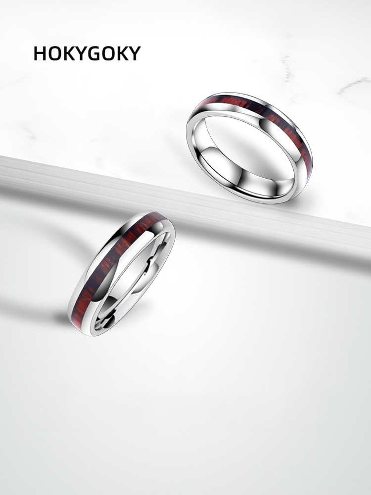 5mm Men's and Women's Pinky Rings, Acacia Wood Wedding Rings, Personalized Niche Light Luxury Design Rings, Long-Distance Relationship Series Couple Rings, 857 Tungsten Gold Inlaid Acacia Wood, Wear-Resistant and Comfortable, Free Engraving