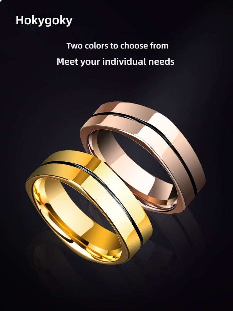 8mm Men's Tungsten Square Circle Ring Trendy High-end Square Couple Index Finger Pinky Ring Female Rose Gold Ring Fashionable and Comfortable Personality