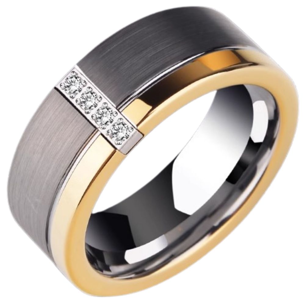 8mm Men's Ring Business Diamond Ring Frosted Contrast Color Fashion Ring Exclusive Identity Series King Ring Tungsten Gold Inlaid Diamond Gold Gray Contrast Color Round Inner Arc Comfortable Design Men's Personality Ring