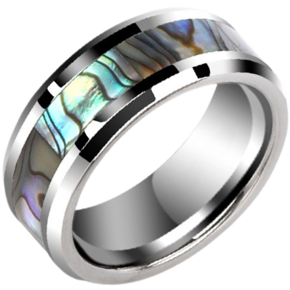 Men's Abalone Mother-of-pearl Tungsten Ring Trendy Personality Single Index Finger Pinky Ring Female Couple Ring Wedding Ring To Send Boyfriend Gift Comfortable To Wear