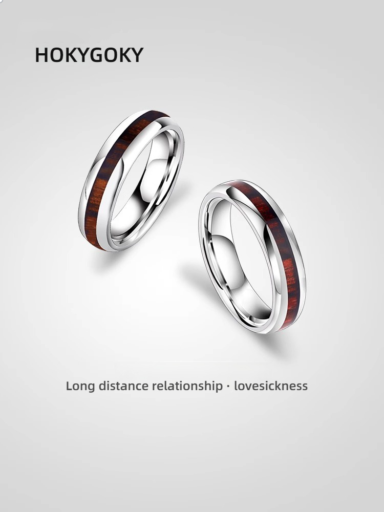 5mm Men's and Women's Pinky Rings, Acacia Wood Wedding Rings, Personalized Niche Light Luxury Design Rings, Long-Distance Relationship Series Couple Rings, 857 Tungsten Gold Inlaid Acacia Wood, Wear-Resistant and Comfortable, Free Engraving