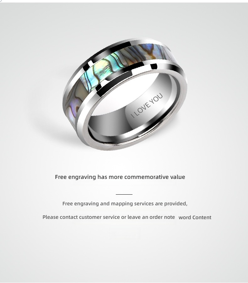 Men's Abalone Mother-of-pearl Tungsten Ring Trendy Personality Single Index Finger Pinky Ring Female Couple Ring Wedding Ring To Send Boyfriend Gift Comfortable To Wear
