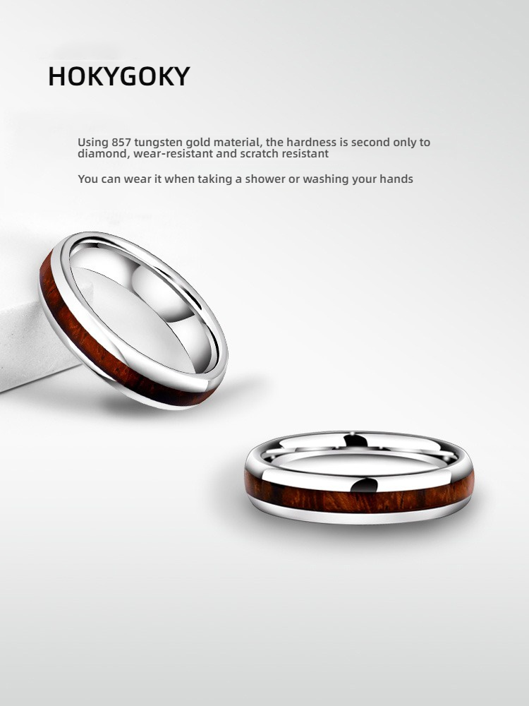5mm Men's and Women's Pinky Rings, Acacia Wood Wedding Rings, Personalized Niche Light Luxury Design Rings, Long-Distance Relationship Series Couple Rings, 857 Tungsten Gold Inlaid Acacia Wood, Wear-Resistant and Comfortable, Free Engraving