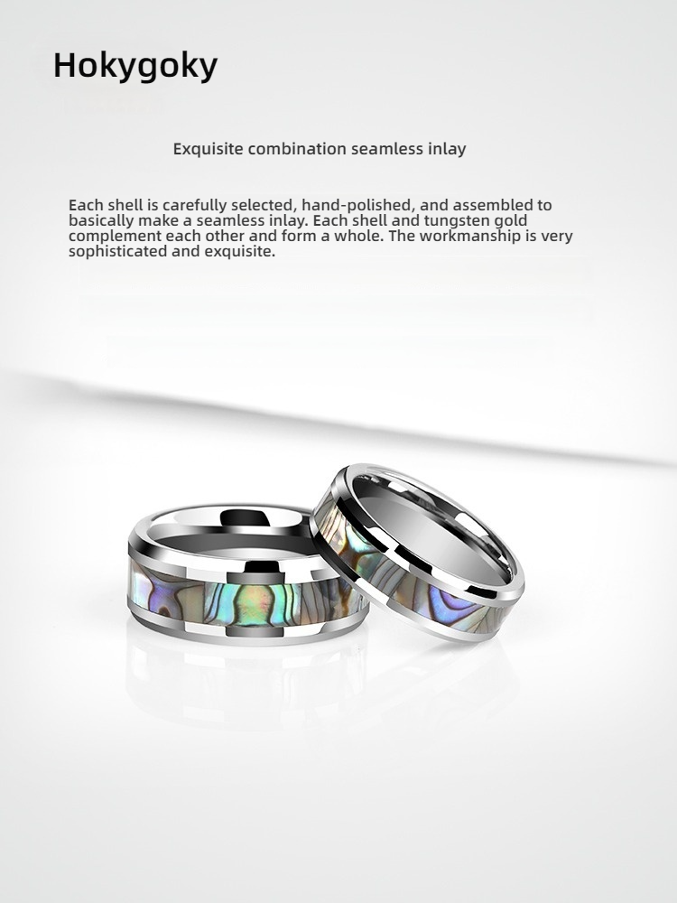 Men's Abalone Mother-of-pearl Tungsten Ring Trendy Personality Single Index Finger Pinky Ring Female Couple Ring Wedding Ring To Send Boyfriend Gift Comfortable To Wear