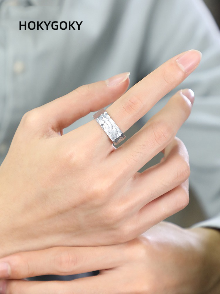 8mm Men's Ring Tungsten Gold Index Finger Silver Tungsten Steel Personality Men's Ring Square Men's Ring 857 Tungsten Gold Hand-Hammered Inner Circle and Outer Square Philosophical Meaning Wear-Resistant and Non-Fading Personality Ring