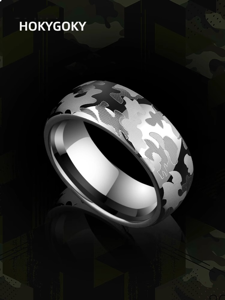 8mm Men's Ring Camouflage Niche Personality Single Index Finger Pinky Ring Female Wide Version Ring Men's Camouflage Tungsten Ring - Wear-Resistant and Scratch-Resistant Ergonomic and Comfortable Free Engraving
