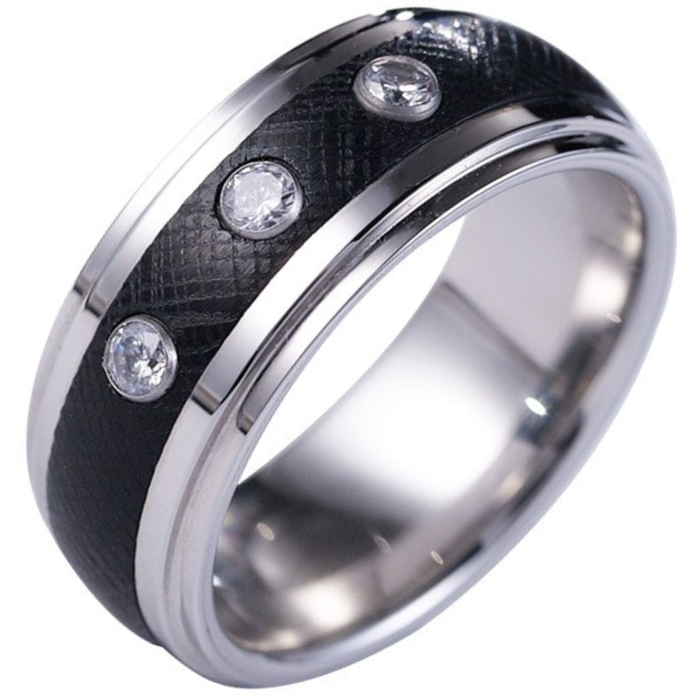9mm Men's 857 Tungsten Gold Ring Exquisitely Inlaid with Zircon Diamond Ring Trendy High-end Black Wide Version Ring Fashionable Personality Single Versatile Comfortable Skin-friendly