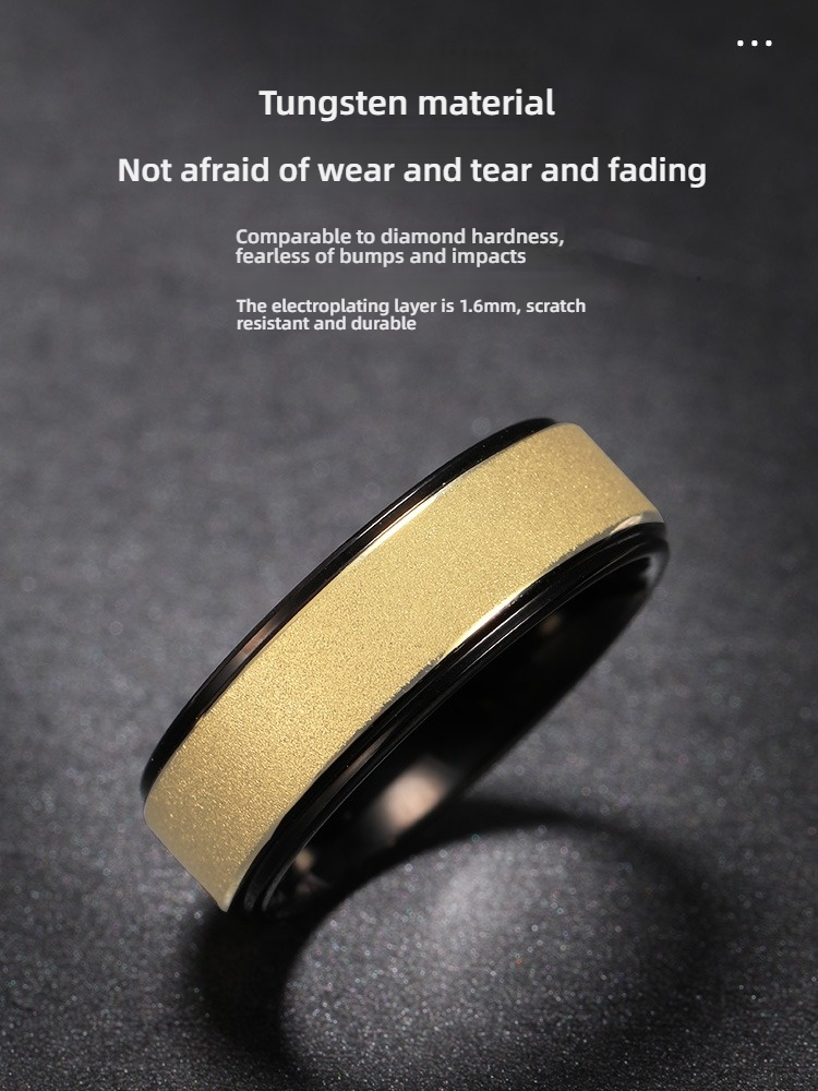 8mm Men's Ring High-End Trendy Men's Personality Black Gold Frosted Tungsten Index Finger Ring Black Gold Frosted Tungsten Ring 857 Tungsten Handmade Ancient Frosted Wear-Resistant and Damage-Resistant Men's Personality Fashion Ring