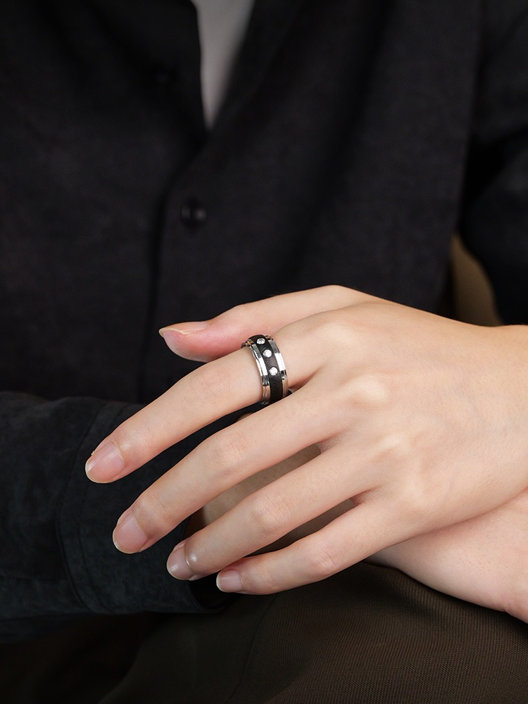 9mm Men's 857 Tungsten Gold Ring Exquisitely Inlaid with Zircon Diamond Ring Trendy High-end Black Wide Version Ring Fashionable Personality Single Versatile Comfortable Skin-friendly