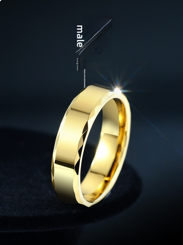 Men's 857 Tungsten Gold Ring Gold Couple Ring Female Plain Ring Simple and Versatile Index Finger Plain Ring High-end Ring Hard and Fashionable