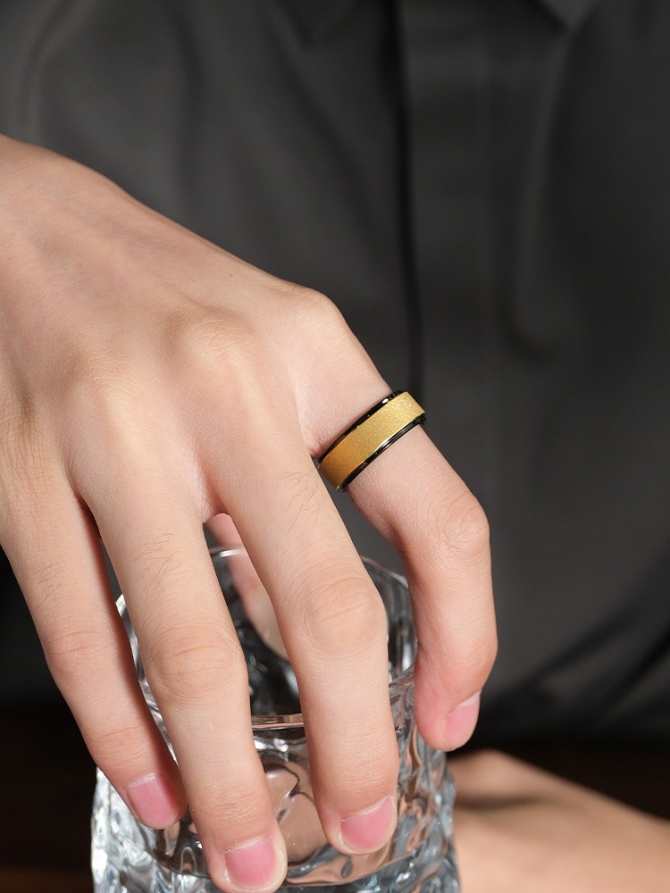 8mm Men's Ring High-End Trendy Men's Personality Black Gold Frosted Tungsten Index Finger Ring Black Gold Frosted Tungsten Ring 857 Tungsten Handmade Ancient Frosted Wear-Resistant and Damage-Resistant Men's Personality Fashion Ring