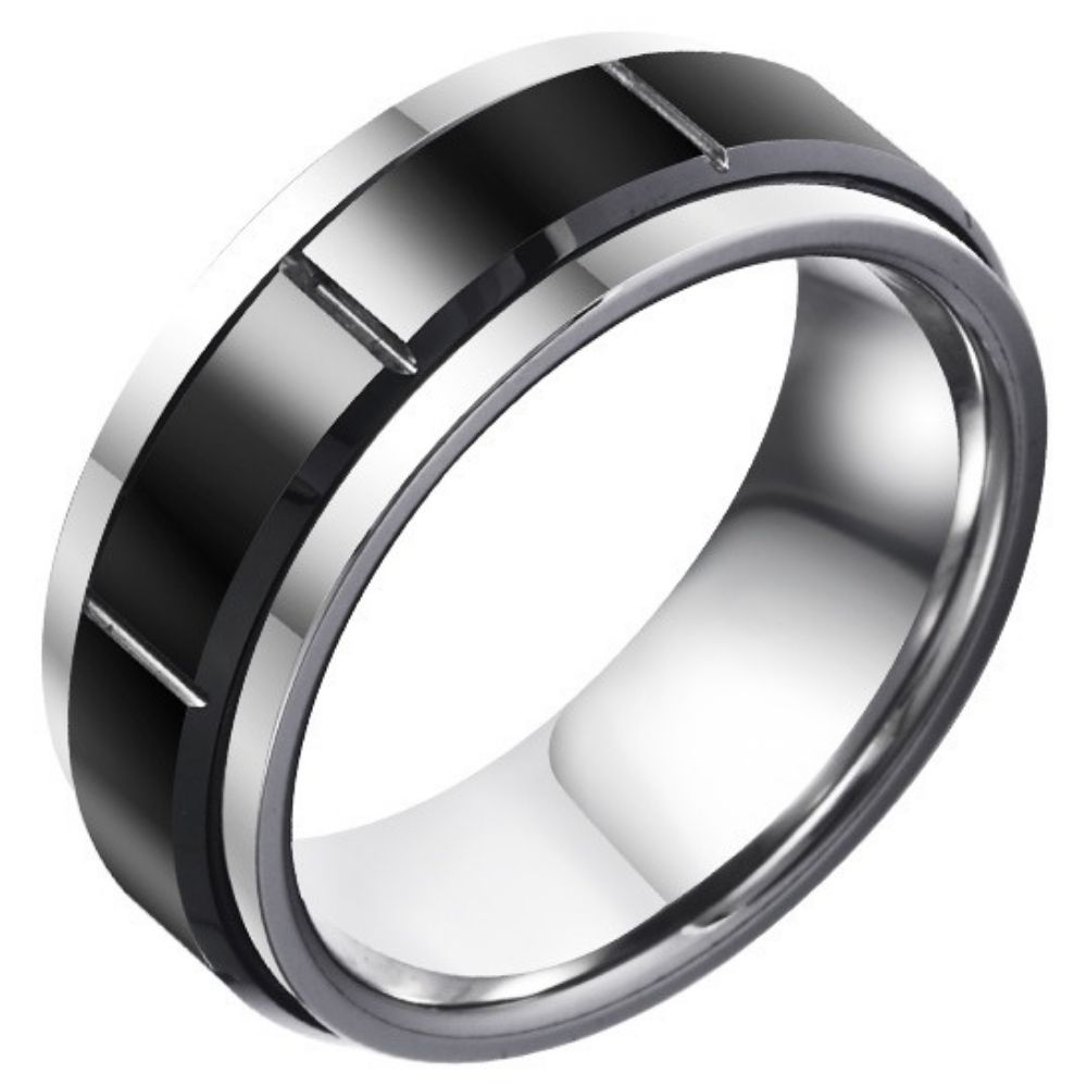 Unisex Tungsten Gold Ring Couple Ring High-End Personality All-Match Tungsten Steel Black Ring Tungsten Gold Domineering Ring 857 Tungsten Gold + Space Ceramic Seamless Inlay Wear-Resistant Inner Arc Comfortable Men's Personality Ring