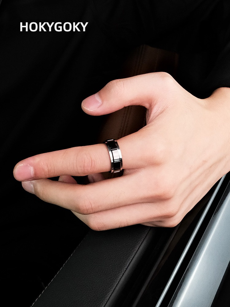 Unisex Tungsten Gold Ring Couple Ring High-End Personality All-Match Tungsten Steel Black Ring Tungsten Gold Domineering Ring 857 Tungsten Gold + Space Ceramic Seamless Inlay Wear-Resistant Inner Arc Comfortable Men's Personality Ring