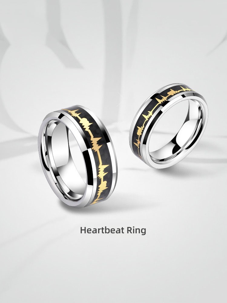 No Fading Ring 857 Tungsten Gold Couple Ring Men's Niche Original Heartbeat Ring Women's Ring High-end Wear-resistant Scratch-resistant Love Loyalty