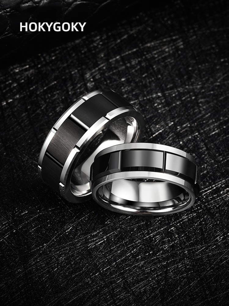 Unisex Tungsten Gold Ring Couple Ring High-End Personality All-Match Tungsten Steel Black Ring Tungsten Gold Domineering Ring 857 Tungsten Gold + Space Ceramic Seamless Inlay Wear-Resistant Inner Arc Comfortable Men's Personality Ring