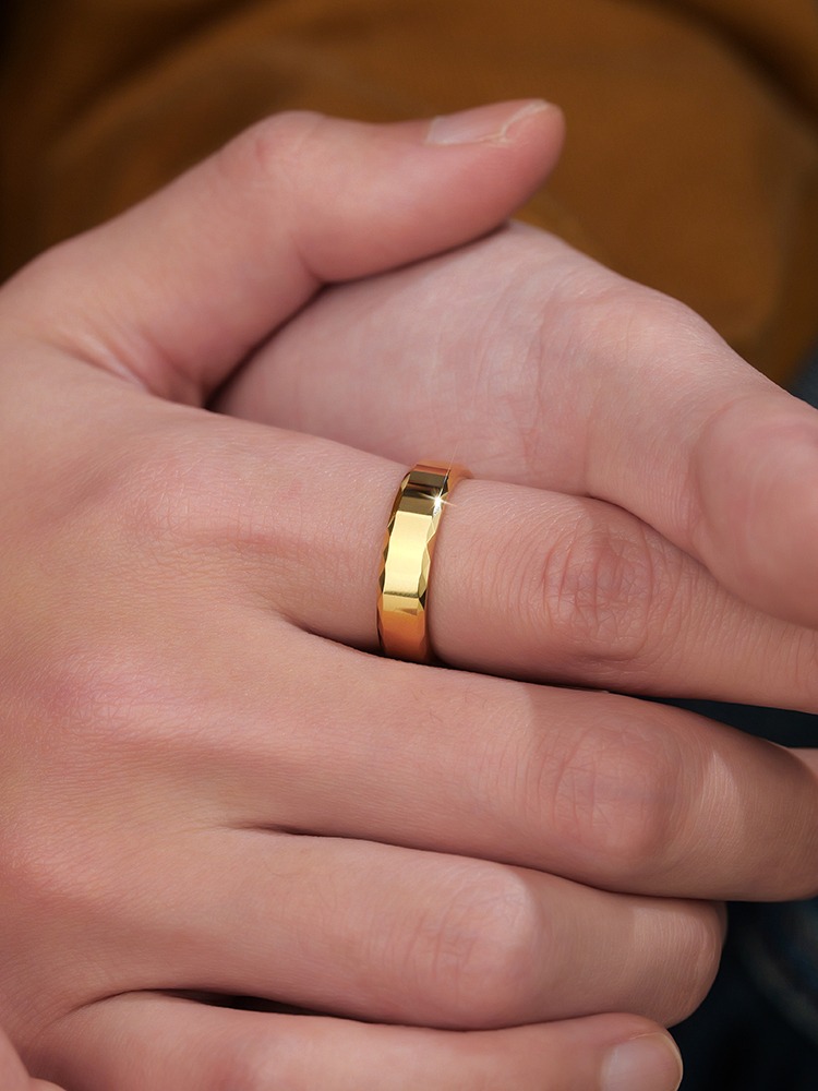 Men's 857 Tungsten Gold Ring Gold Couple Ring Female Plain Ring Simple and Versatile Index Finger Plain Ring High-end Ring Hard and Fashionable
