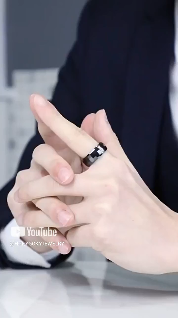 8mm Non-Fading Ring for Men, Zircon Black, High-Grade Ceramic Index Finger, Single Trend, Simple and Light Luxury Men's Ring, Men's Ring - Space Ceramic Inlaid with Cubic Zirconia, Wear-Resistant and Comfortable