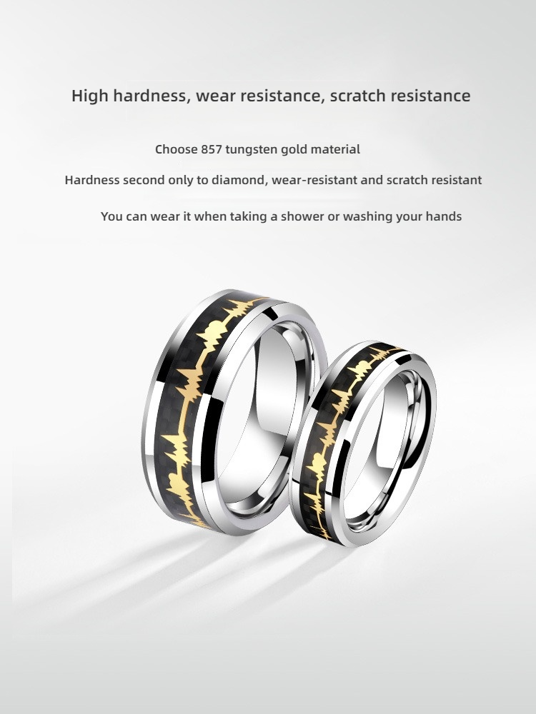 No Fading Ring 857 Tungsten Gold Couple Ring Men's Niche Original Heartbeat Ring Women's Ring High-end Wear-resistant Scratch-resistant Love Loyalty