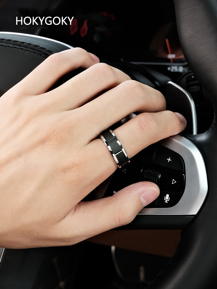 Unisex Tungsten Gold Ring Couple Ring High-End Personality All-Match Tungsten Steel Black Ring Tungsten Gold Domineering Ring 857 Tungsten Gold + Space Ceramic Seamless Inlay Wear-Resistant Inner Arc Comfortable Men's Personality Ring