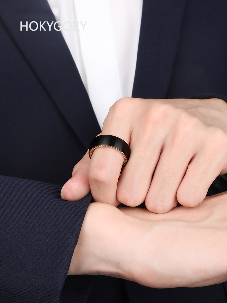 8mm Diamond Men's Ring Tungsten Steel Niche Personality Men's Ring Tungsten Gold Ring Pinky Ring Men's Night Shining Ring - Tungsten Gold Inlaid Black Zircon Free Engraving Ergonomic and Comfortable