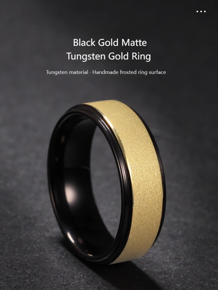8mm Men's Ring High-End Trendy Men's Personality Black Gold Frosted Tungsten Index Finger Ring Black Gold Frosted Tungsten Ring 857 Tungsten Handmade Ancient Frosted Wear-Resistant and Damage-Resistant Men's Personality Fashion Ring