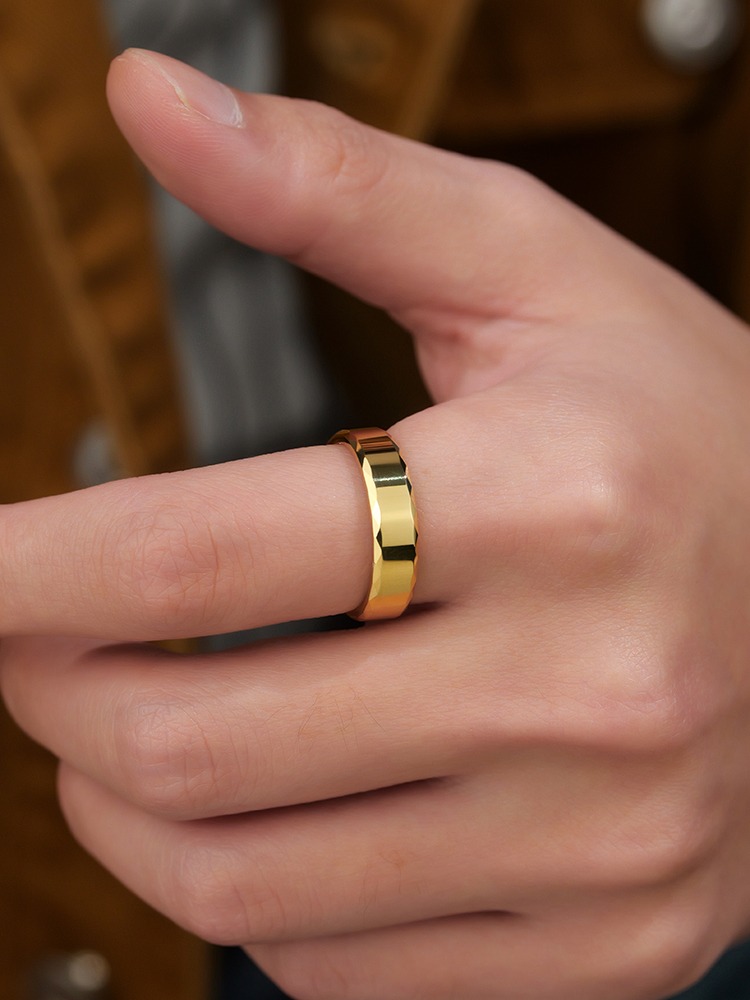 Men's 857 Tungsten Gold Ring Gold Couple Ring Female Plain Ring Simple and Versatile Index Finger Plain Ring High-end Ring Hard and Fashionable