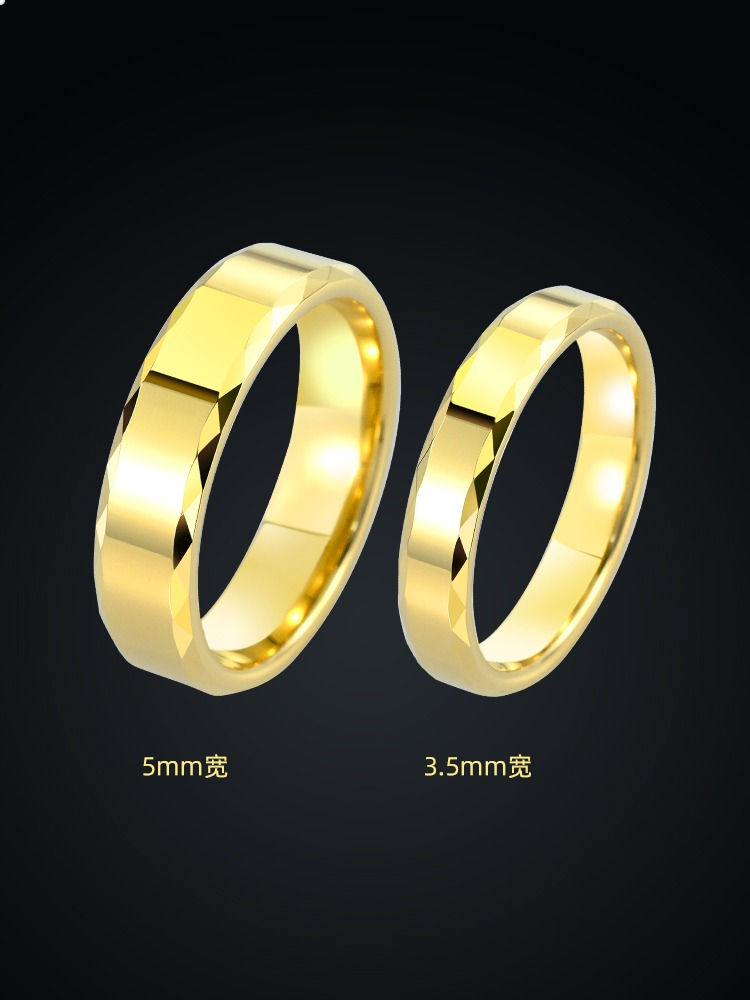 Men's 857 Tungsten Gold Ring Gold Couple Ring Female Plain Ring Simple and Versatile Index Finger Plain Ring High-end Ring Hard and Fashionable