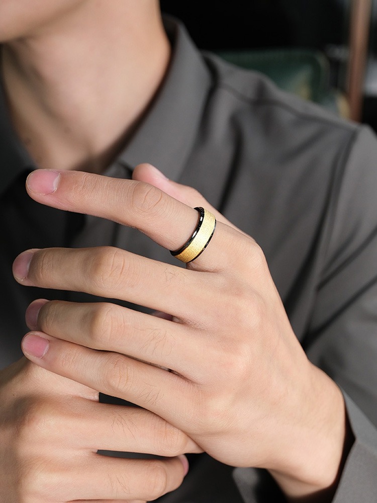 8mm Men's Ring High-End Trendy Men's Personality Black Gold Frosted Tungsten Index Finger Ring Black Gold Frosted Tungsten Ring 857 Tungsten Handmade Ancient Frosted Wear-Resistant and Damage-Resistant Men's Personality Fashion Ring