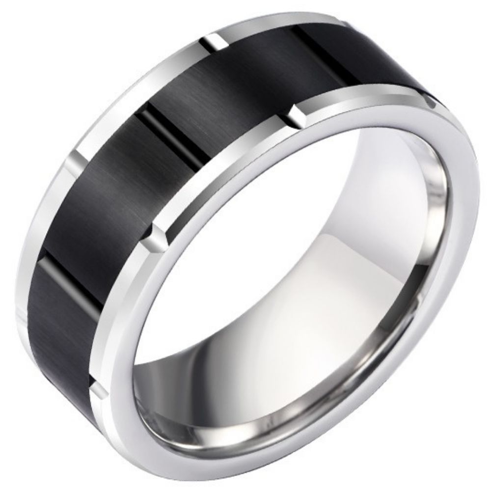 Unisex Tungsten Gold Ring Couple Ring High-End Personality All-Match Tungsten Steel Black Ring Tungsten Gold Domineering Ring 857 Tungsten Gold + Space Ceramic Seamless Inlay Wear-Resistant Inner Arc Comfortable Men's Personality Ring