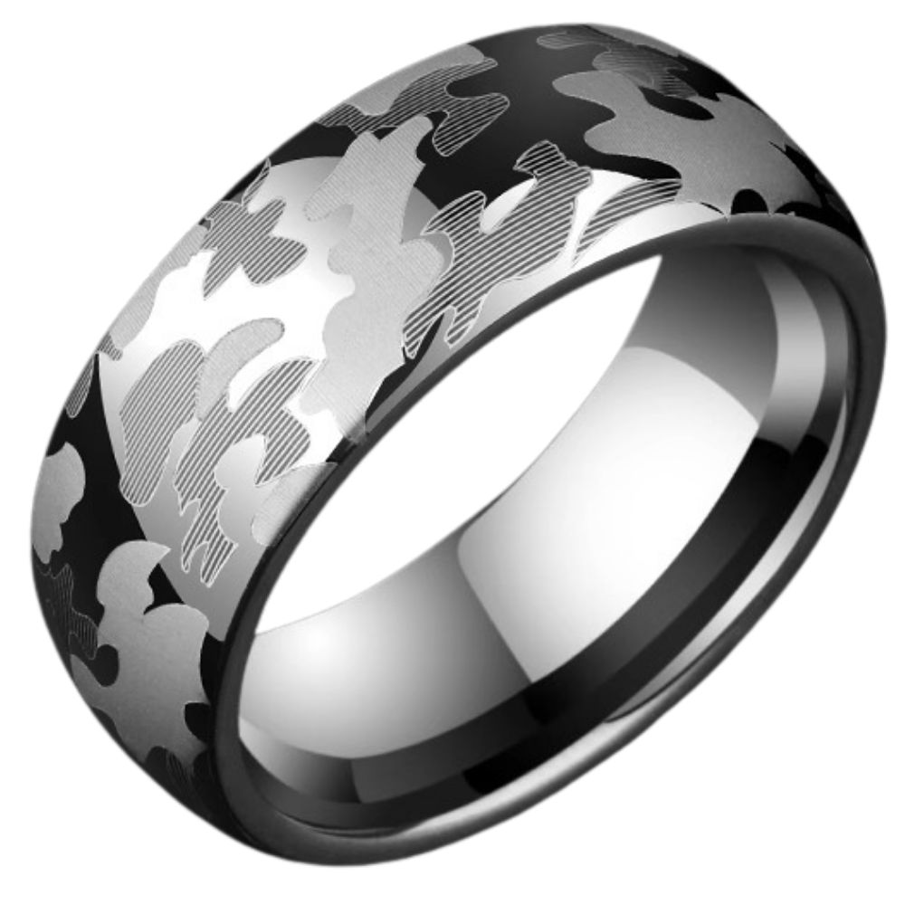 8mm Men's Ring Camouflage Niche Personality Single Index Finger Pinky Ring Female Wide Version Ring Men's Camouflage Tungsten Ring - Wear-Resistant and Scratch-Resistant Ergonomic and Comfortable Free Engraving