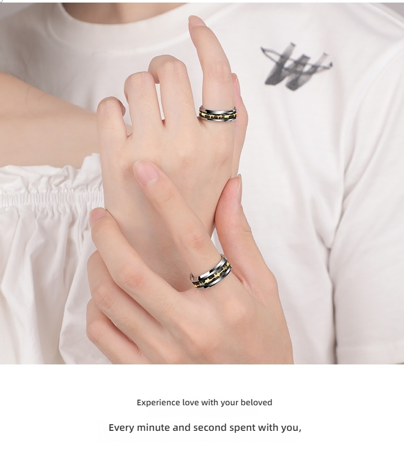 No Fading Ring 857 Tungsten Gold Couple Ring Men's Niche Original Heartbeat Ring Women's Ring High-end Wear-resistant Scratch-resistant Love Loyalty