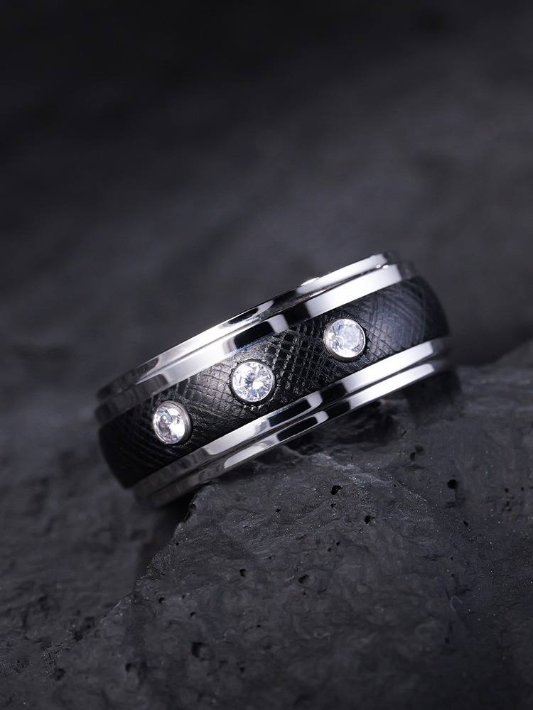 9mm Men's 857 Tungsten Gold Ring Exquisitely Inlaid with Zircon Diamond Ring Trendy High-end Black Wide Version Ring Fashionable Personality Single Versatile Comfortable Skin-friendly