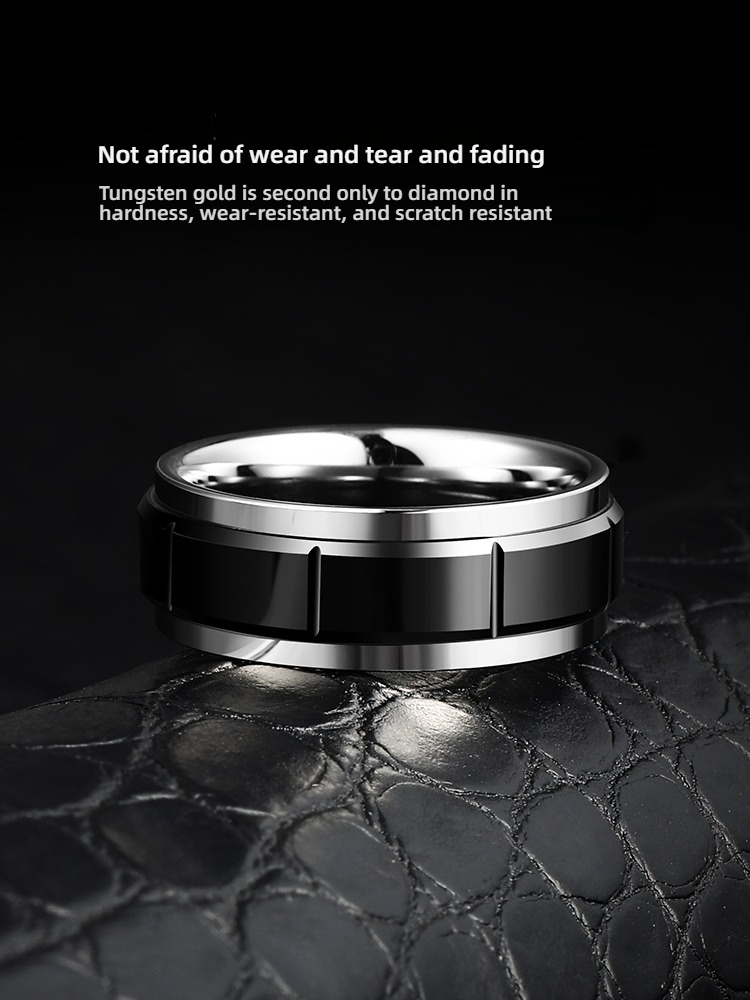 Unisex Tungsten Gold Ring Couple Ring High-End Personality All-Match Tungsten Steel Black Ring Tungsten Gold Domineering Ring 857 Tungsten Gold + Space Ceramic Seamless Inlay Wear-Resistant Inner Arc Comfortable Men's Personality Ring