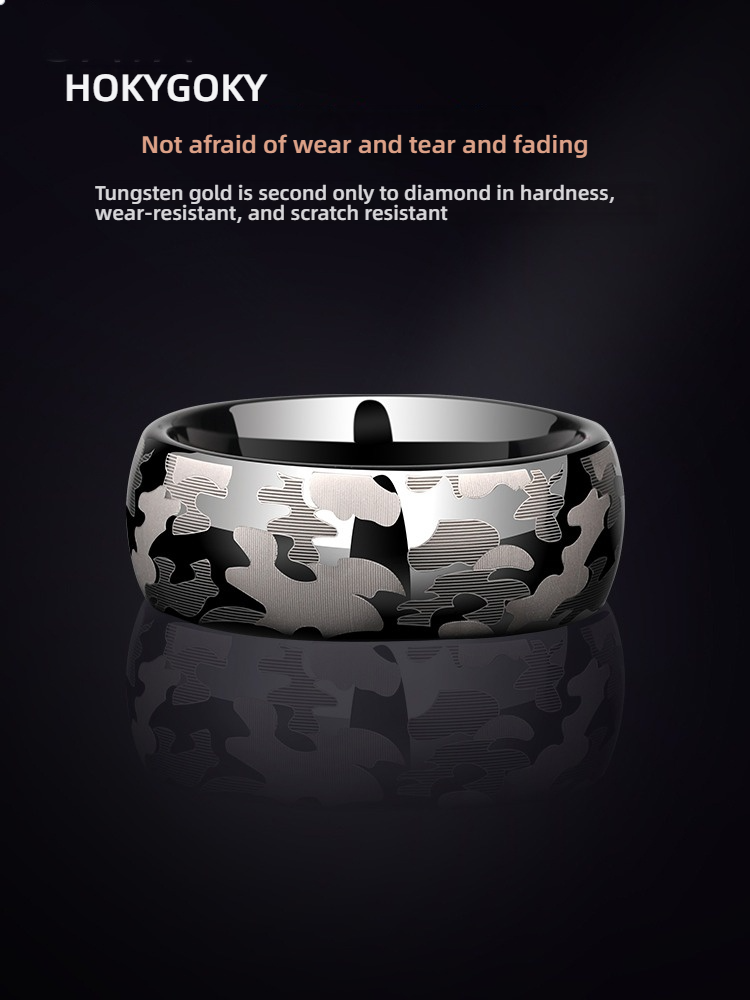 8mm Men's Ring Camouflage Niche Personality Single Index Finger Pinky Ring Female Wide Version Ring Men's Camouflage Tungsten Ring - Wear-Resistant and Scratch-Resistant Ergonomic and Comfortable Free Engraving