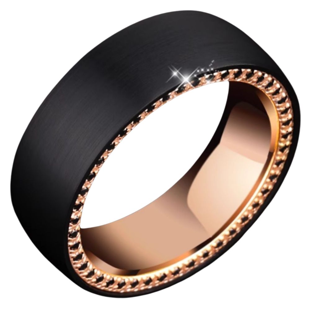 8mm Diamond Men's Ring Tungsten Steel Niche Personality Men's Ring Tungsten Gold Ring Pinky Ring Men's Night Shining Ring - Tungsten Gold Inlaid Black Zircon Free Engraving Ergonomic and Comfortable