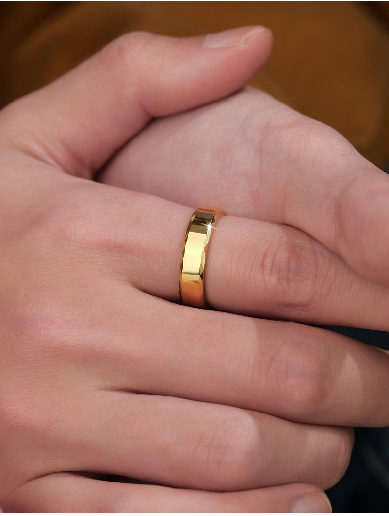 Men's 857 Tungsten Gold Ring Gold Couple Ring Female Plain Ring Simple and Versatile Index Finger Plain Ring High-end Ring Hard and Fashionable