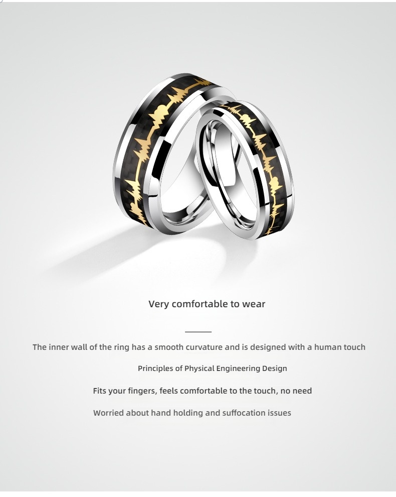 No Fading Ring 857 Tungsten Gold Couple Ring Men's Niche Original Heartbeat Ring Women's Ring High-end Wear-resistant Scratch-resistant Love Loyalty