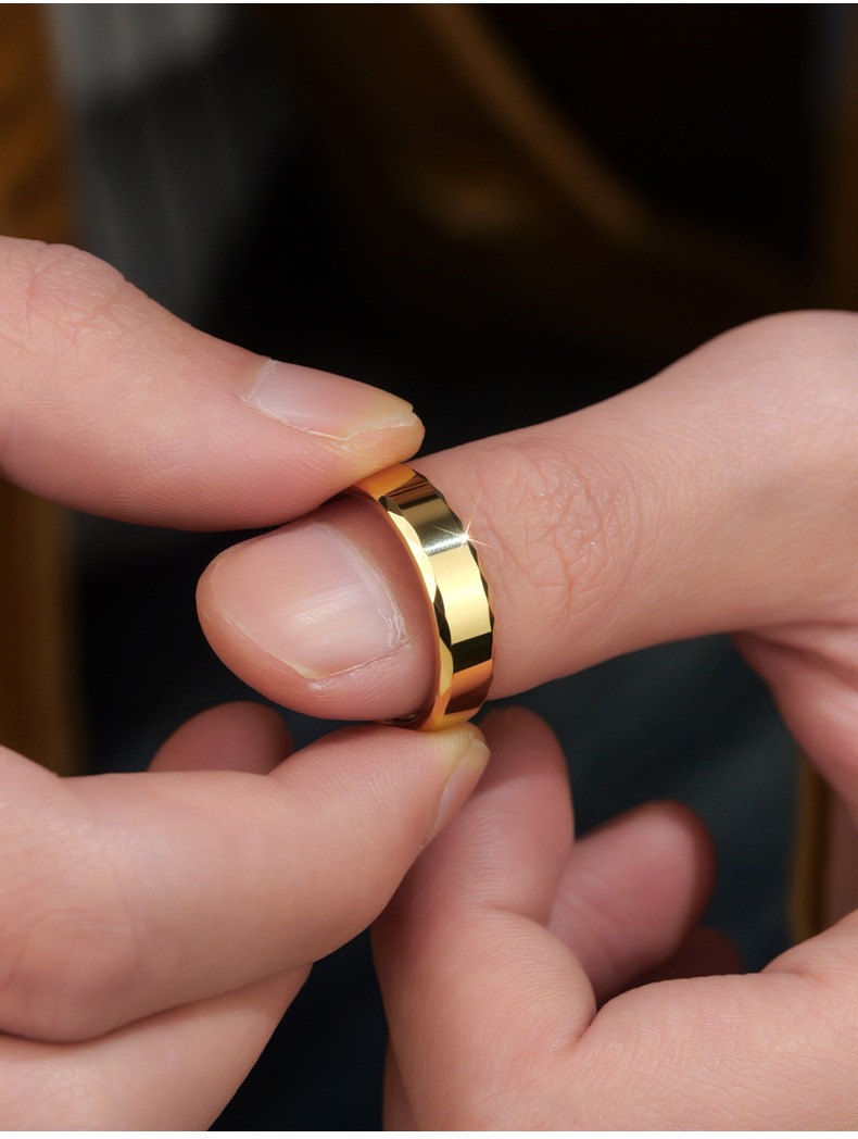 Men's 857 Tungsten Gold Ring Gold Couple Ring Female Plain Ring Simple and Versatile Index Finger Plain Ring High-end Ring Hard and Fashionable