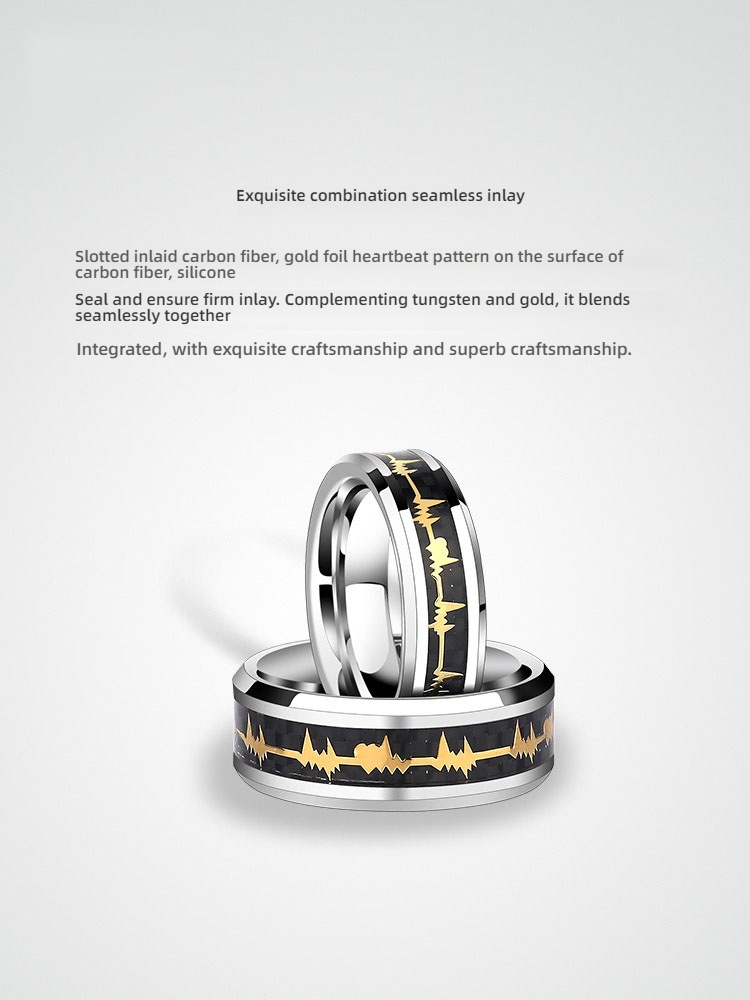 No Fading Ring 857 Tungsten Gold Couple Ring Men's Niche Original Heartbeat Ring Women's Ring High-end Wear-resistant Scratch-resistant Love Loyalty