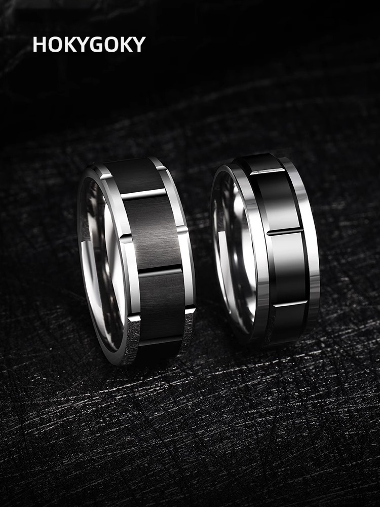 Unisex Tungsten Gold Ring Couple Ring High-End Personality All-Match Tungsten Steel Black Ring Tungsten Gold Domineering Ring 857 Tungsten Gold + Space Ceramic Seamless Inlay Wear-Resistant Inner Arc Comfortable Men's Personality Ring