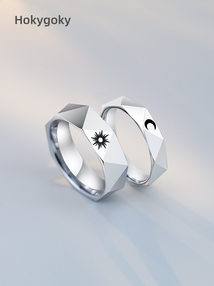 Men's 857 Tungsten Gold Ring Couple Ring Women's Tungsten Steel Original Niche Design Sun and Moon Fashion Index Finger All-match Eternal Love Romance