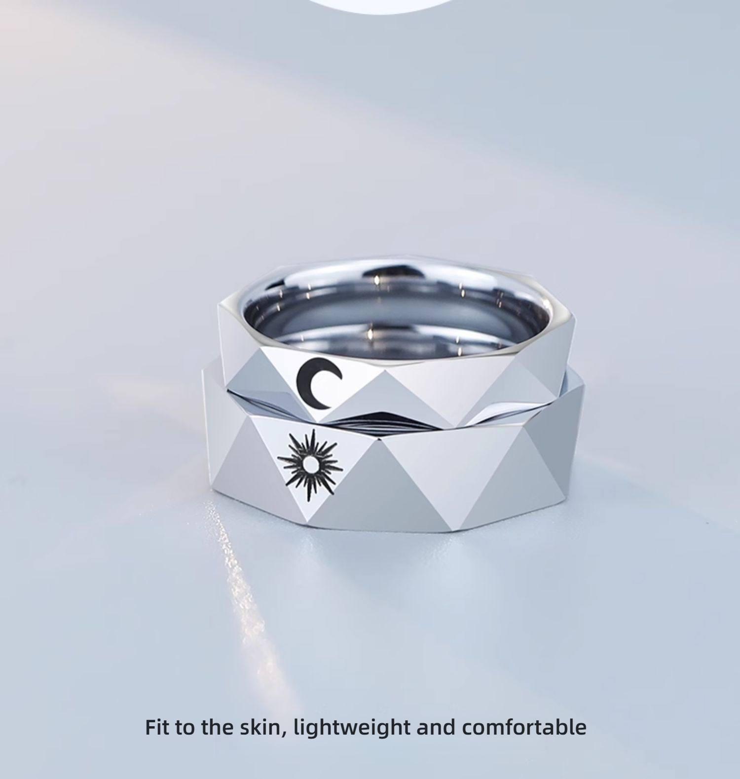 Men's 857 Tungsten Gold Ring Couple Ring Women's Tungsten Steel Original Niche Design Sun and Moon Fashion Index Finger All-match Eternal Love Romance