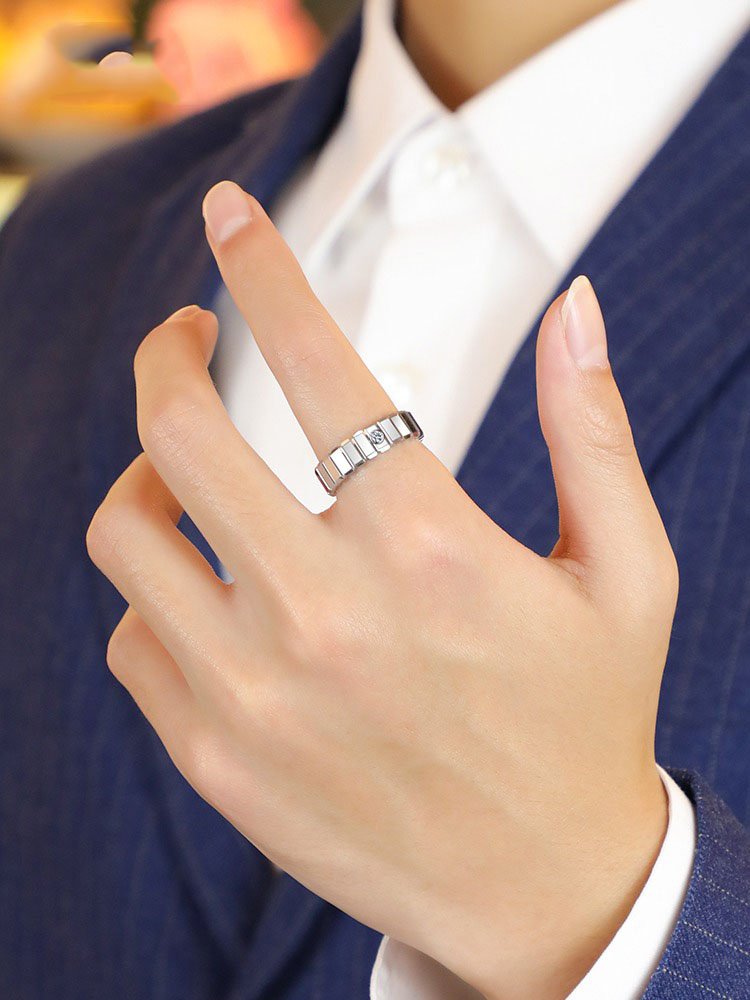 Men's Ice Tungsten Ring Trendy Couple Ring Moissanite High-end Personality Square Ring Female Light Luxury Niche Wedding Fashion Durable