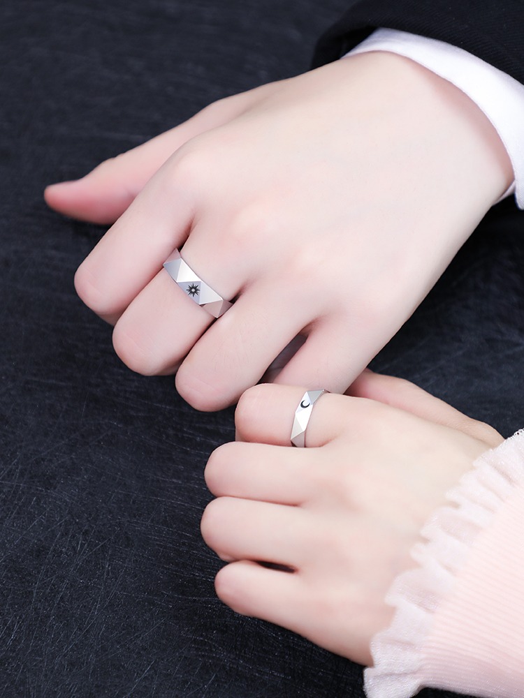 Men's 857 Tungsten Gold Ring Couple Ring Women's Tungsten Steel Original Niche Design Sun and Moon Fashion Index Finger All-match Eternal Love Romance