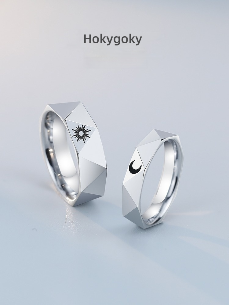 Men's 857 Tungsten Gold Ring Couple Ring Women's Tungsten Steel Original Niche Design Sun and Moon Fashion Index Finger All-match Eternal Love Romance